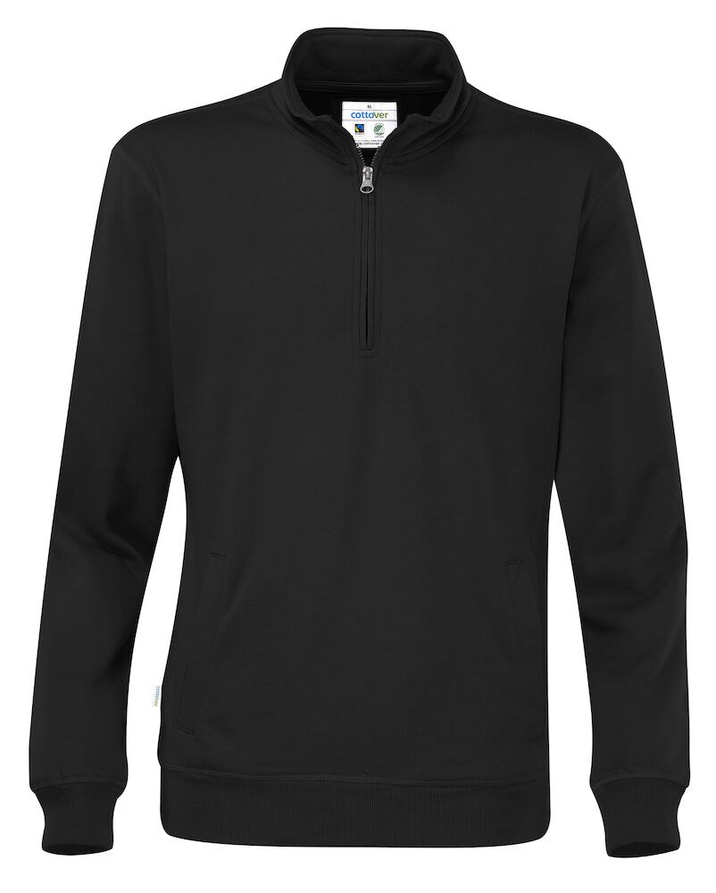 SWEATER HALF ZIP UNISEX  Zwart L